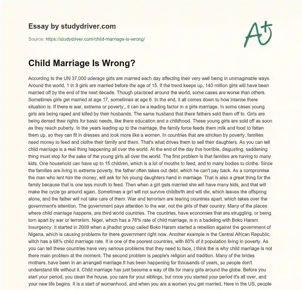 Child Marriage is Wrong? essay
