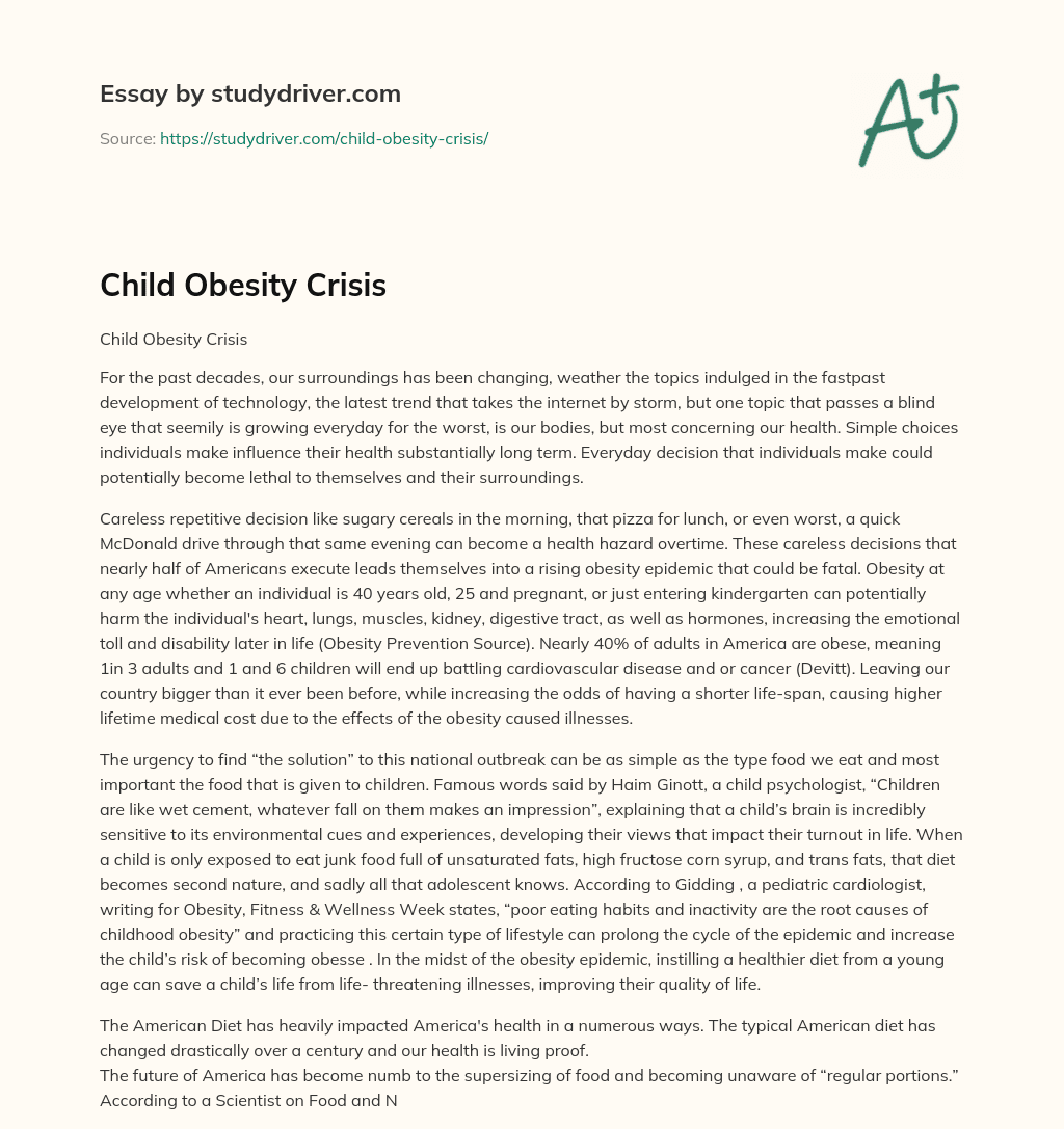 Child Obesity Crisis essay