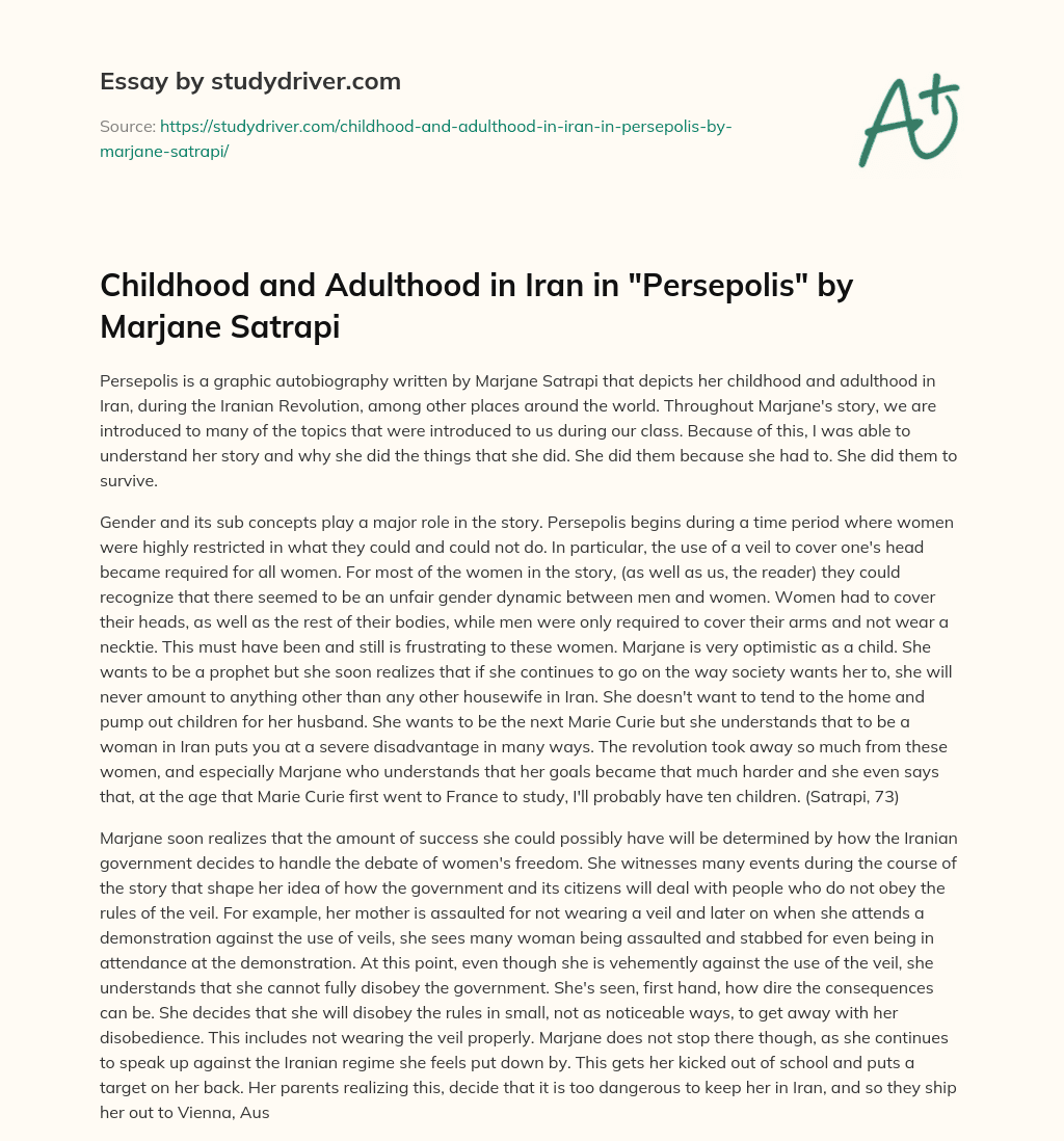 Childhood and Adulthood in Iran in “Persepolis” by Marjane Satrapi essay