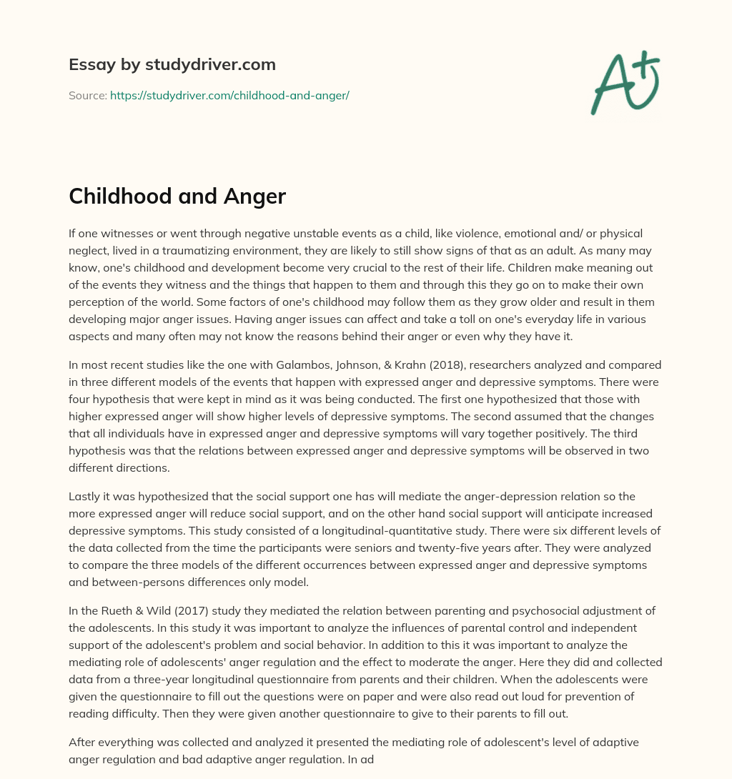 Childhood and Anger essay