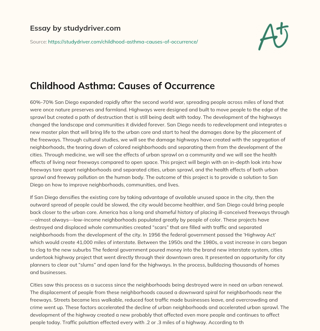 Childhood Asthma: Causes of Occurrence essay