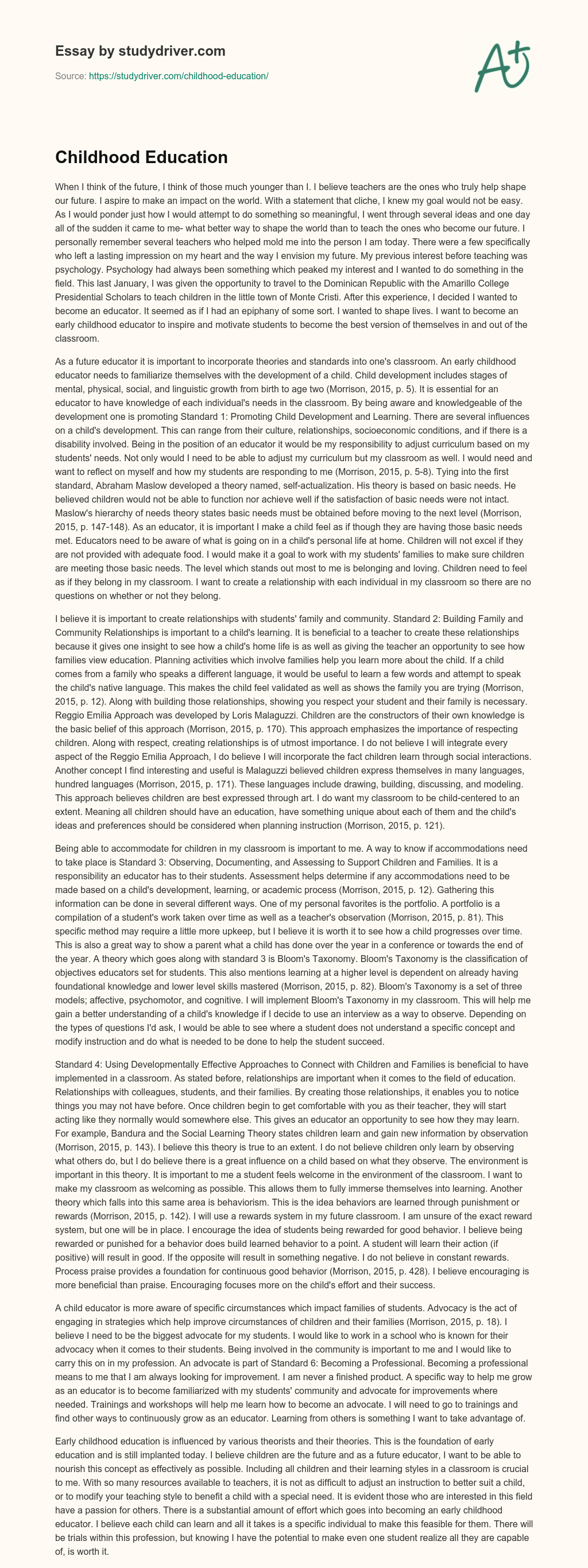 Childhood Education essay