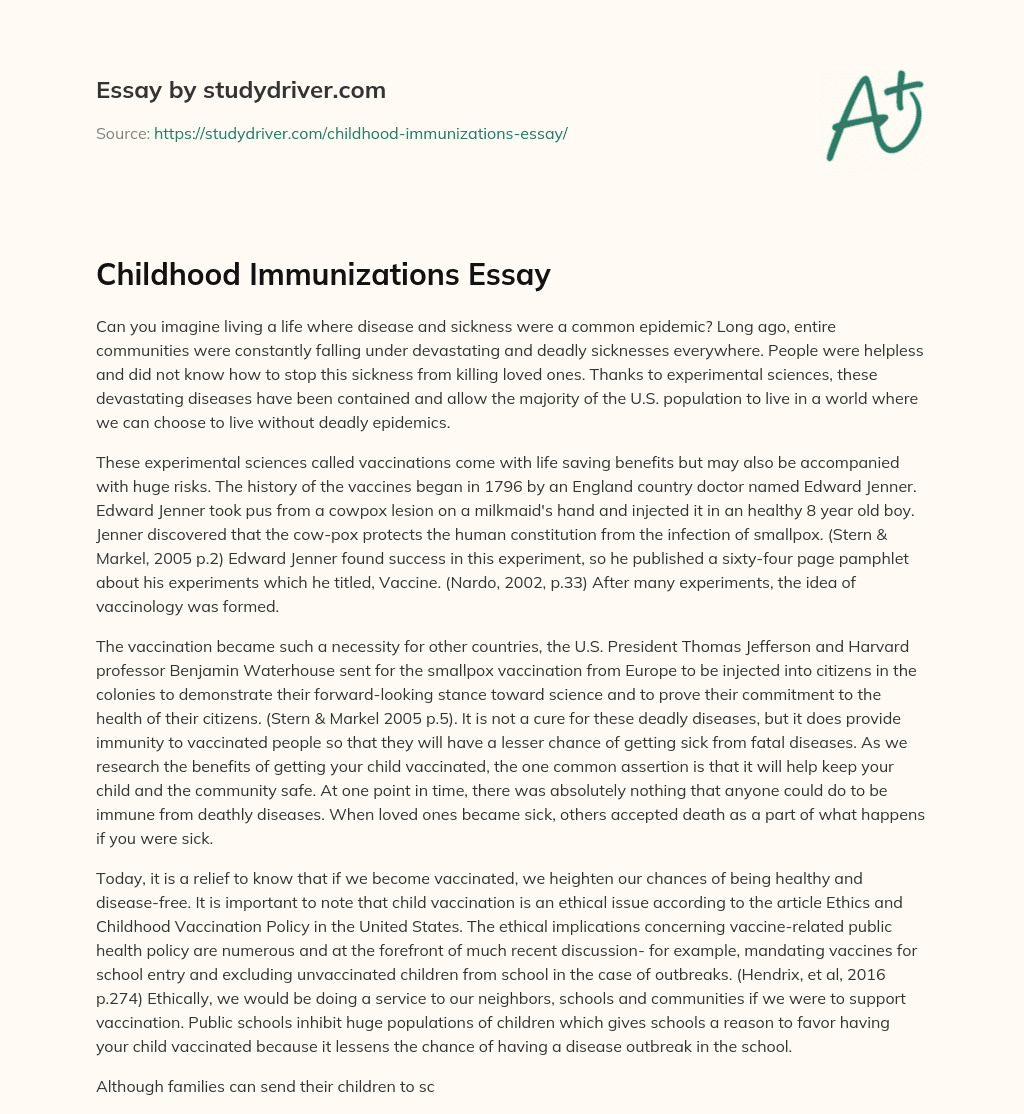 Childhood Immunizations Essay essay