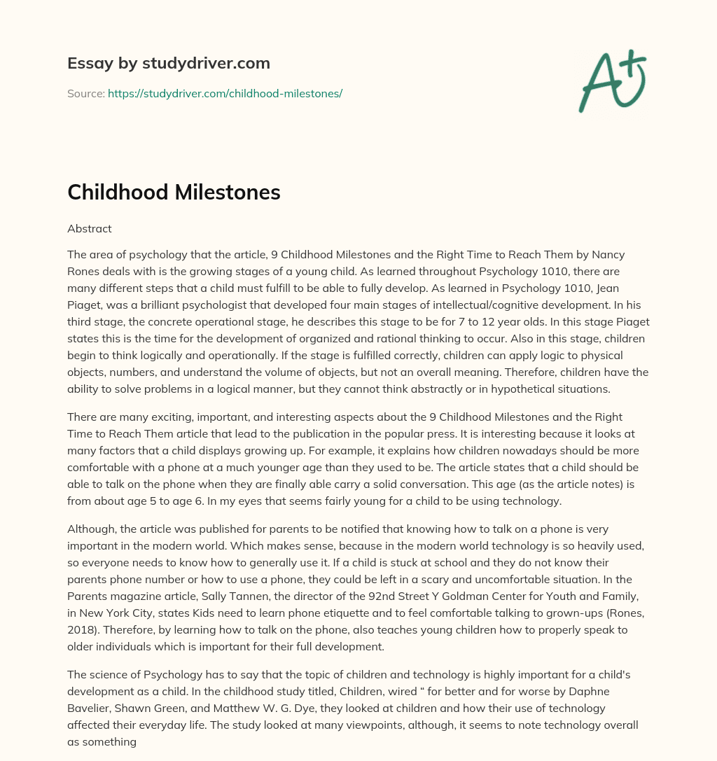 Childhood Milestones essay