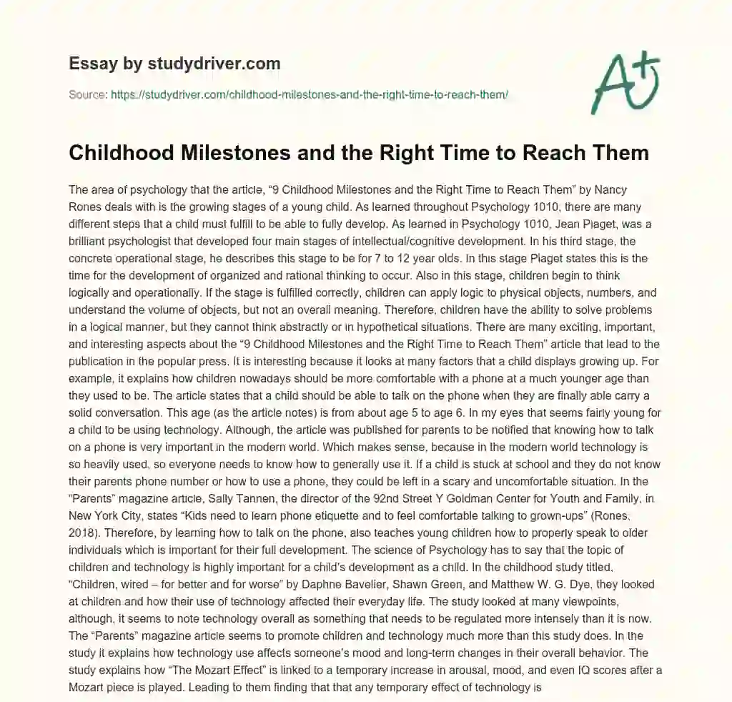 Childhood Milestones and the Right Time to Reach them essay