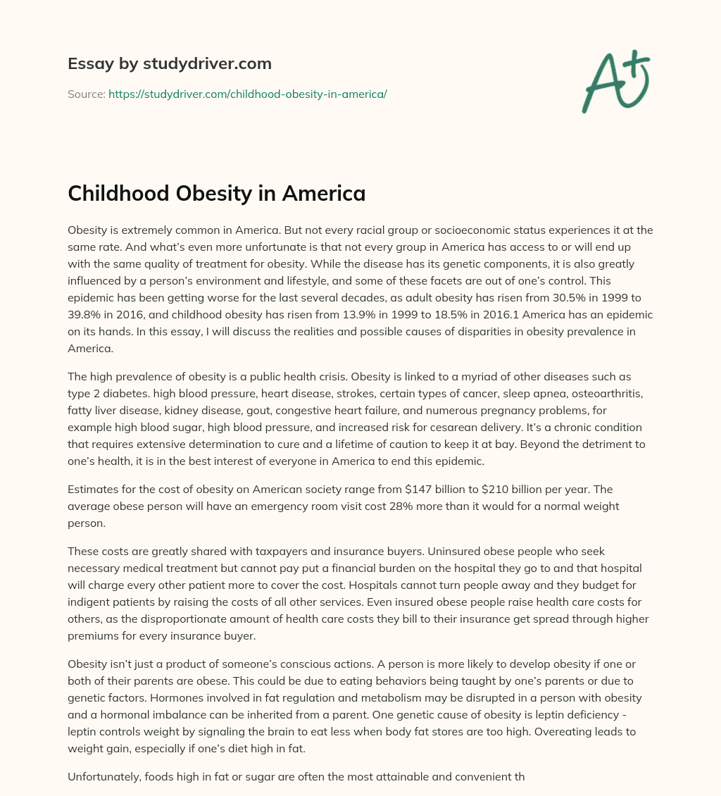 Childhood Obesity in America essay
