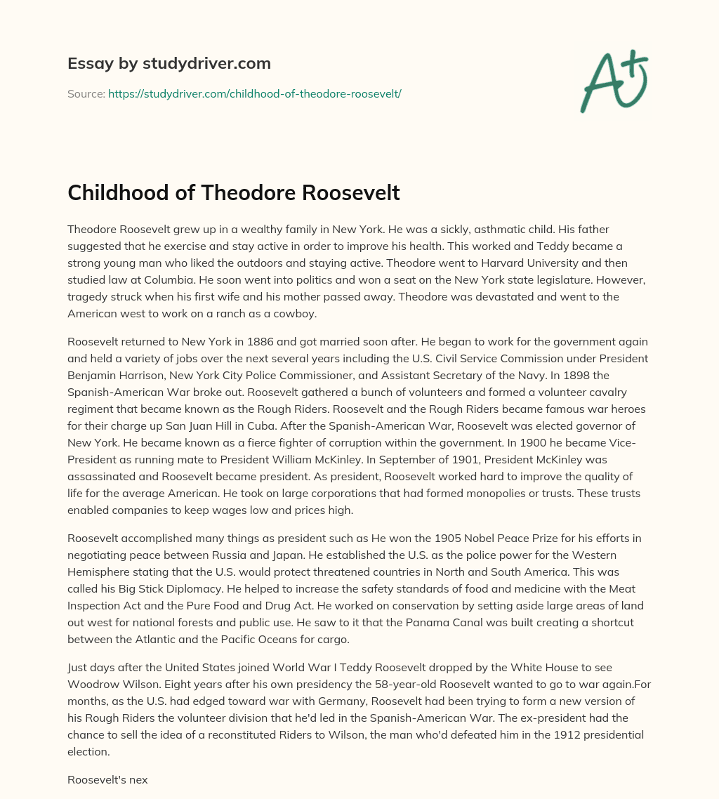 Childhood of Theodore Roosevelt essay