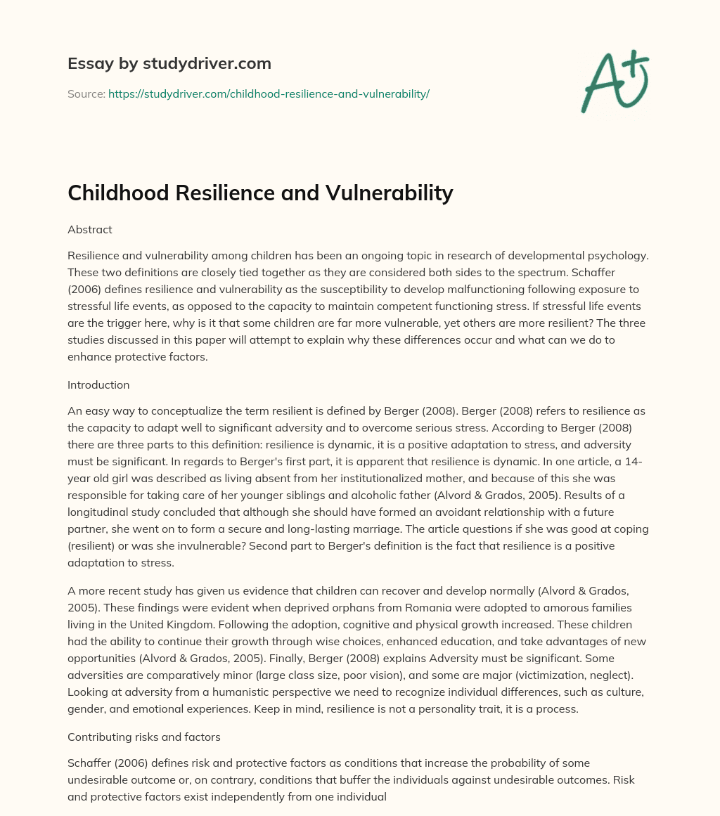 Childhood Resilience and Vulnerability essay