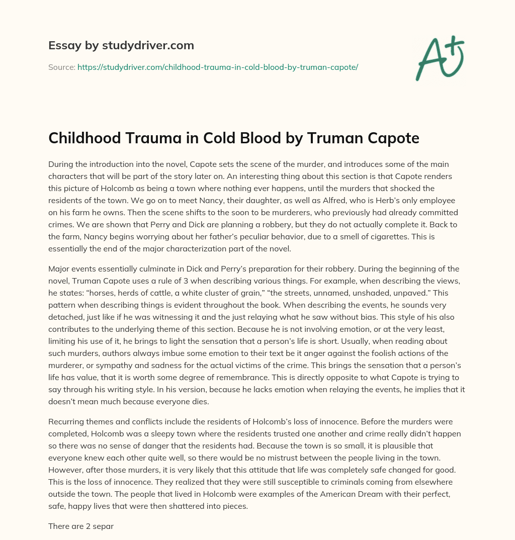 Childhood Trauma in Cold Blood by Truman Capote essay