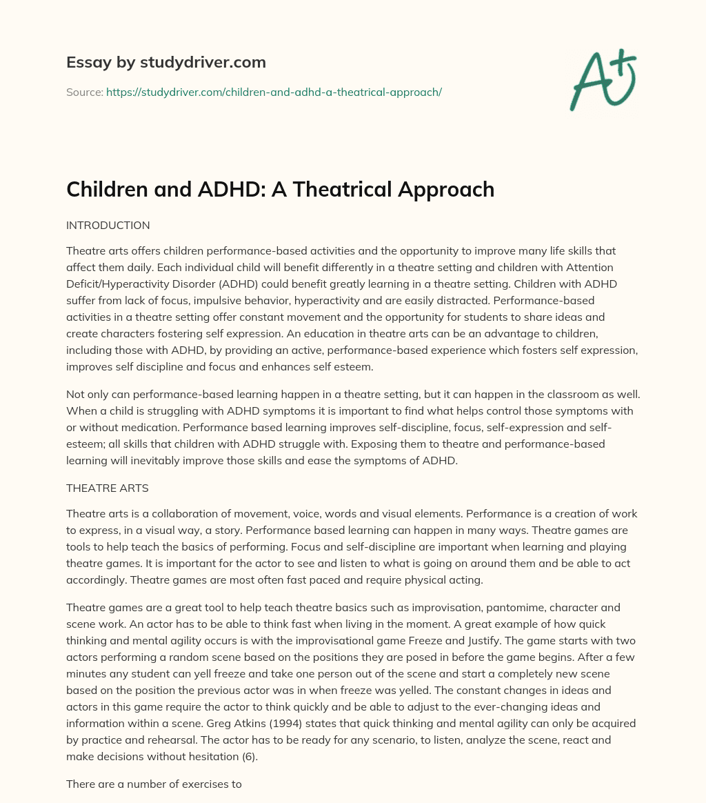 Children and ADHD: a Theatrical Approach essay