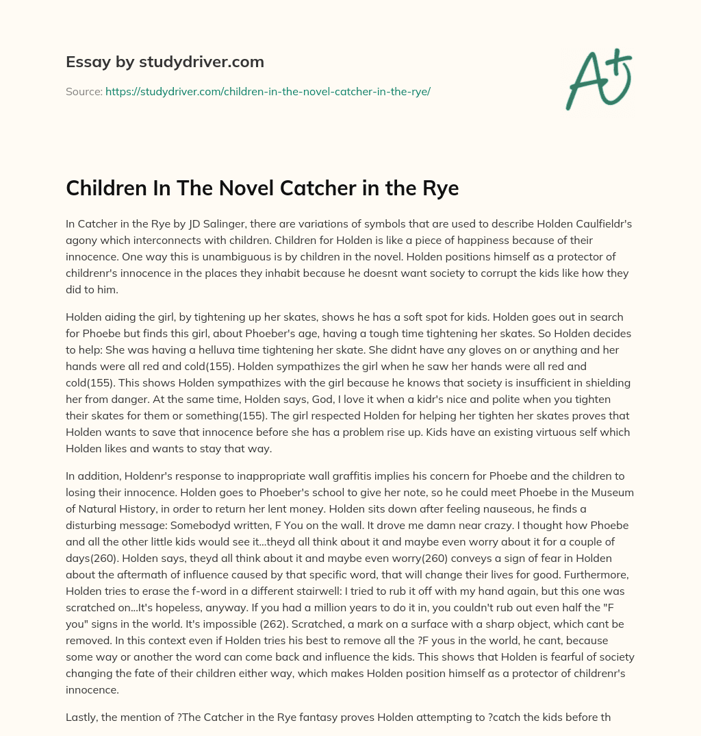 Children in the Novel Catcher in the Rye essay