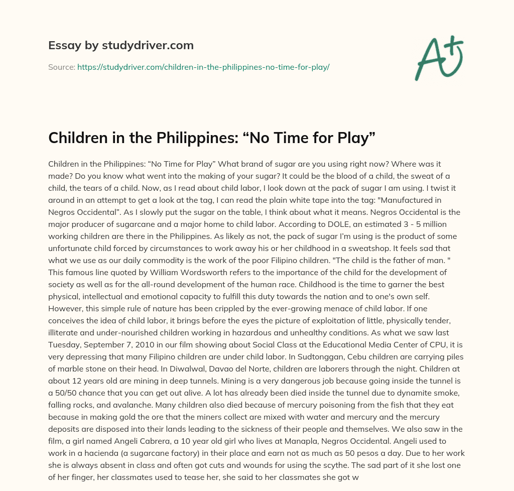 Children in the Philippines: “No Time for Play” essay
