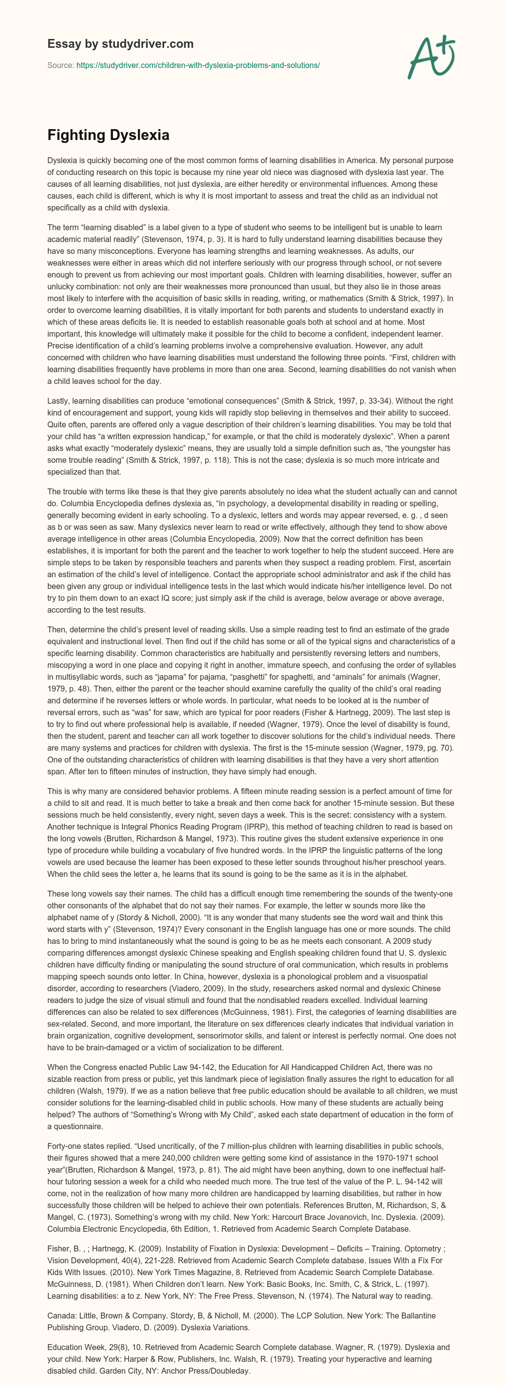 Fighting Dyslexia essay