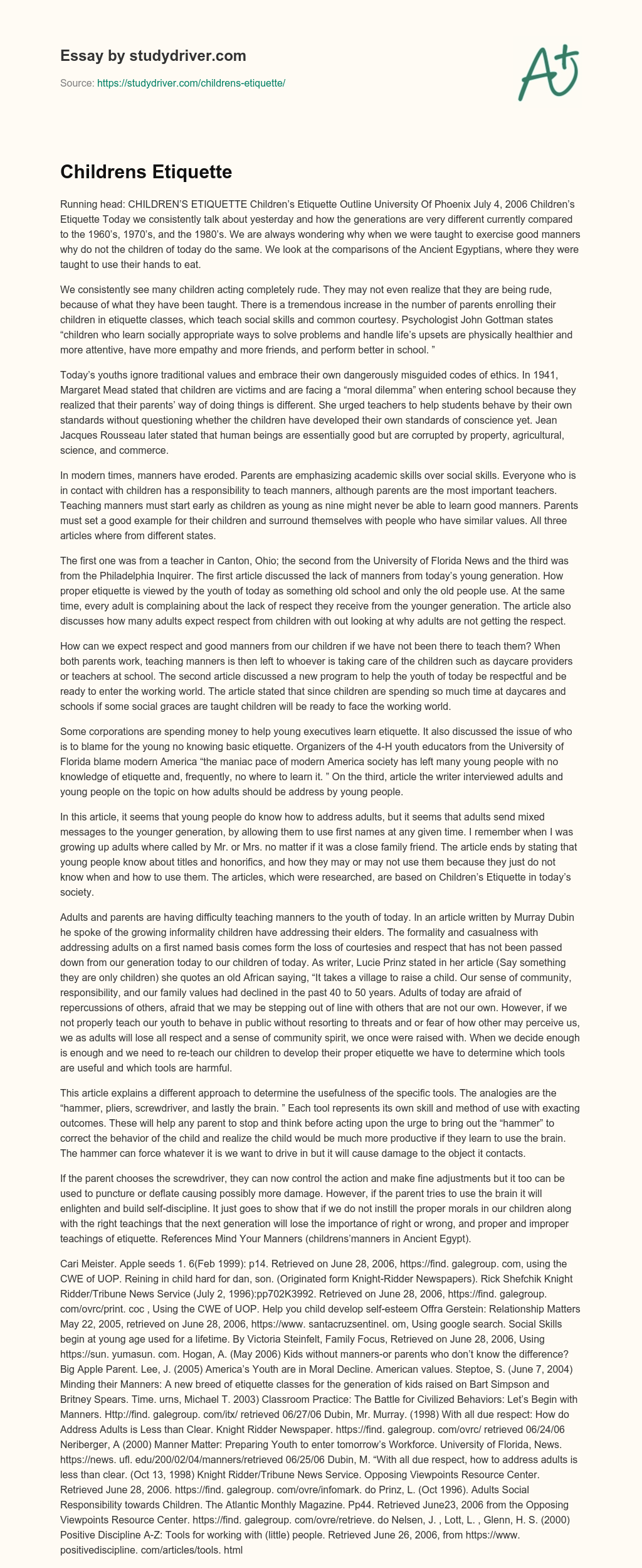 Childrens Etiquette essay