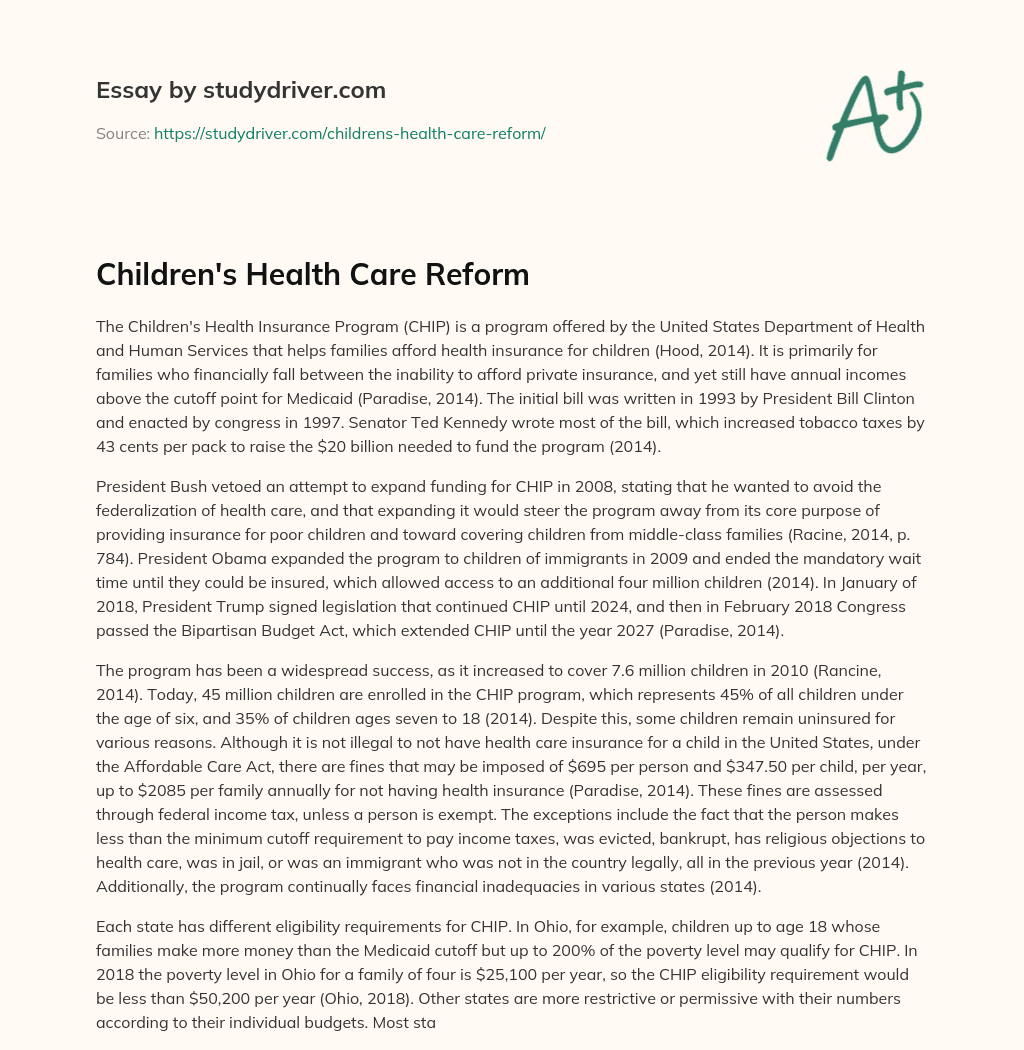 Children’s Health Care Reform essay