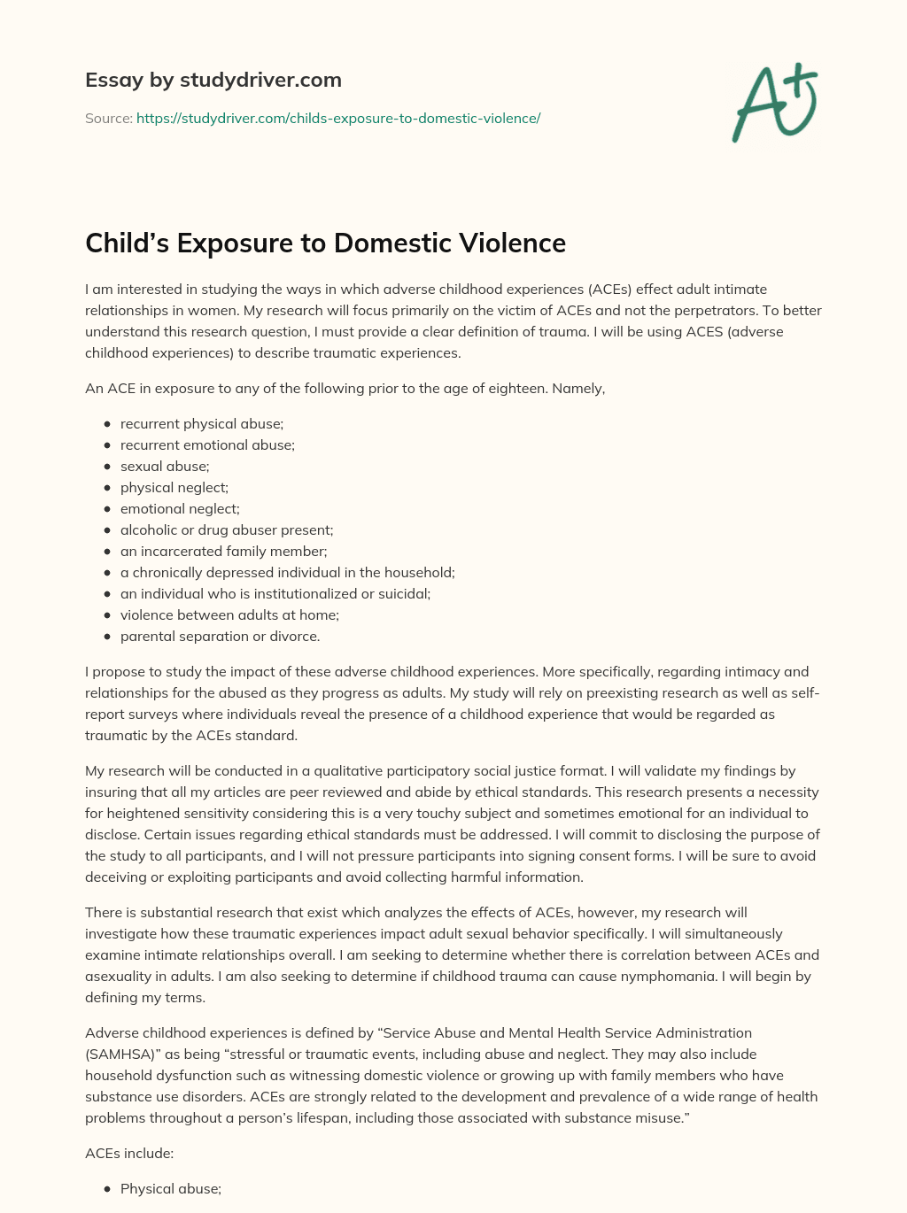 Child’s Exposure to Domestic Violence essay