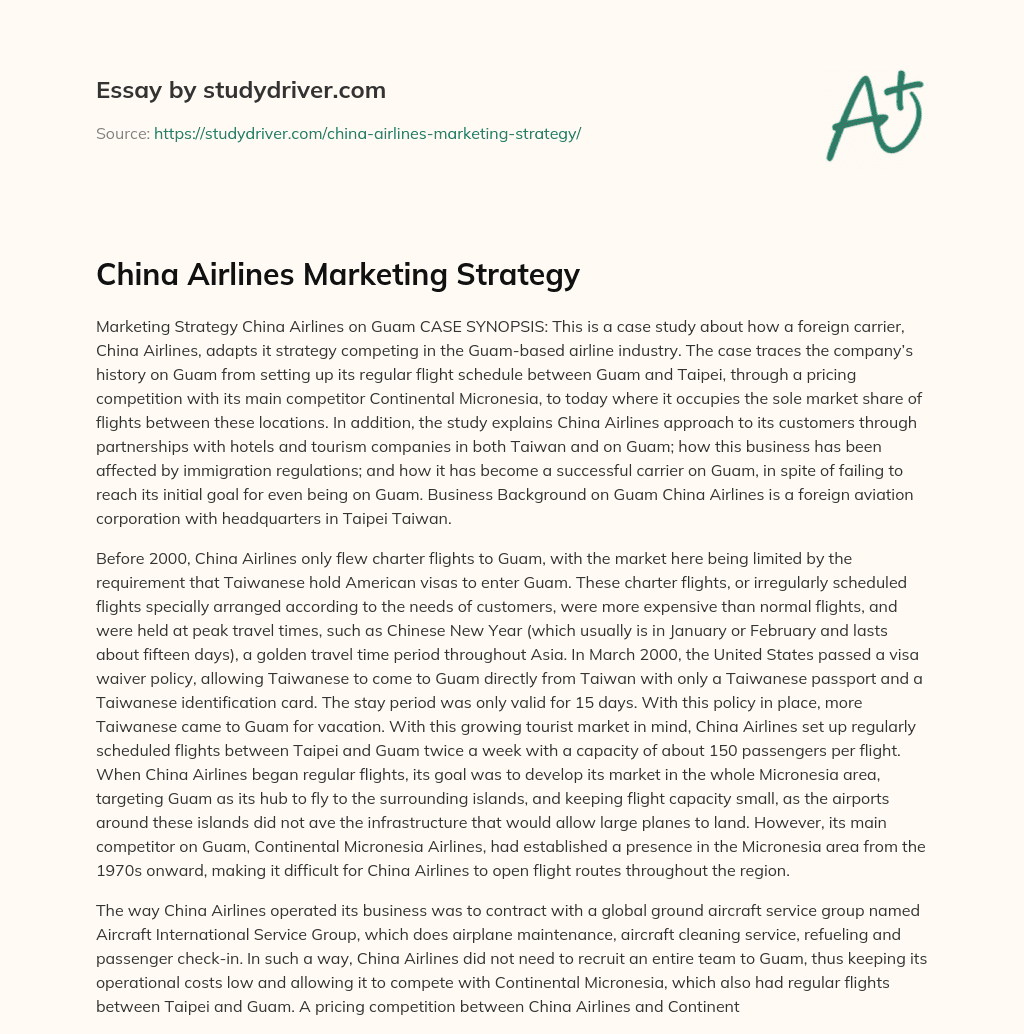 China Airlines Marketing Strategy essay