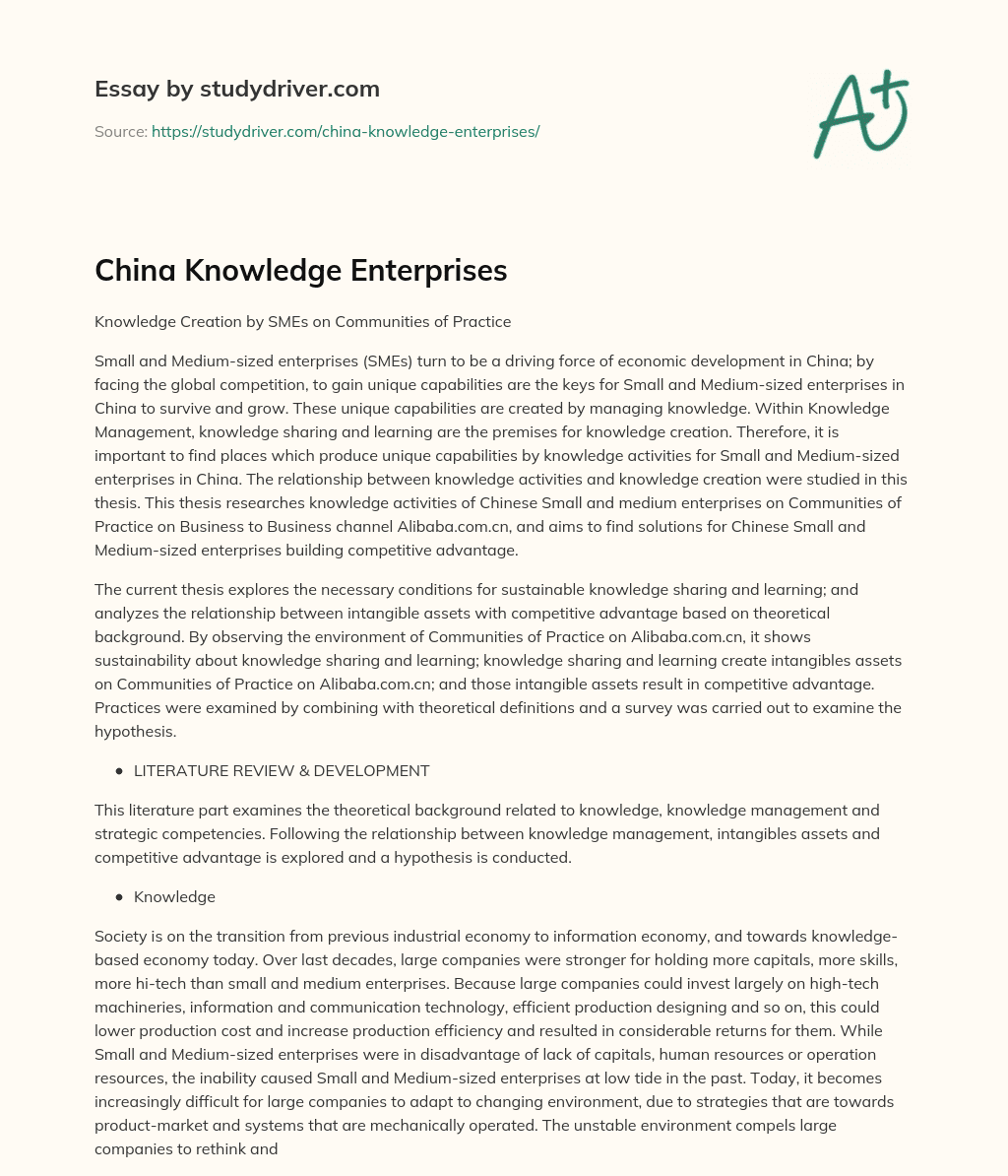 China Knowledge Enterprises essay