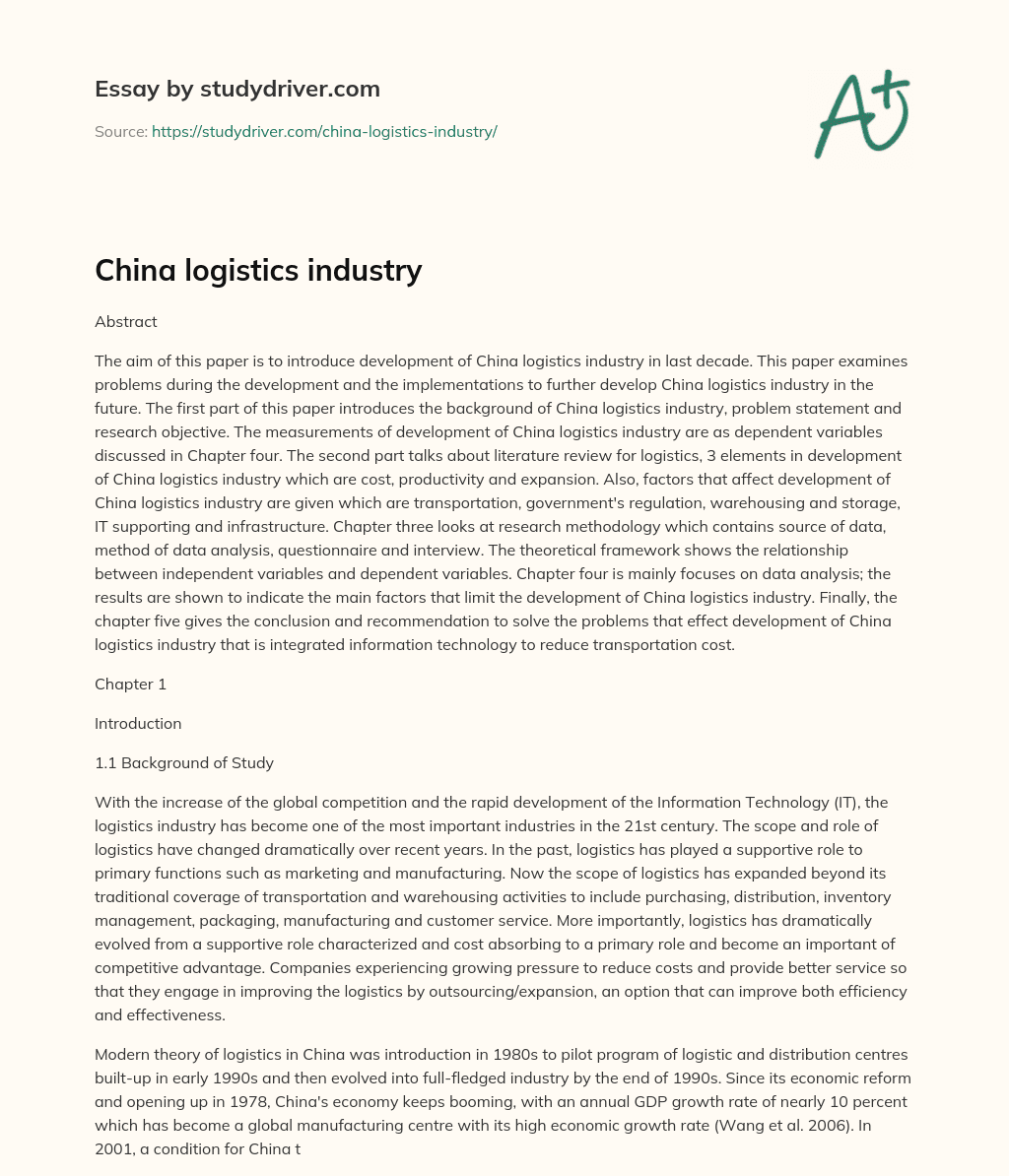 China Logistics Industry essay