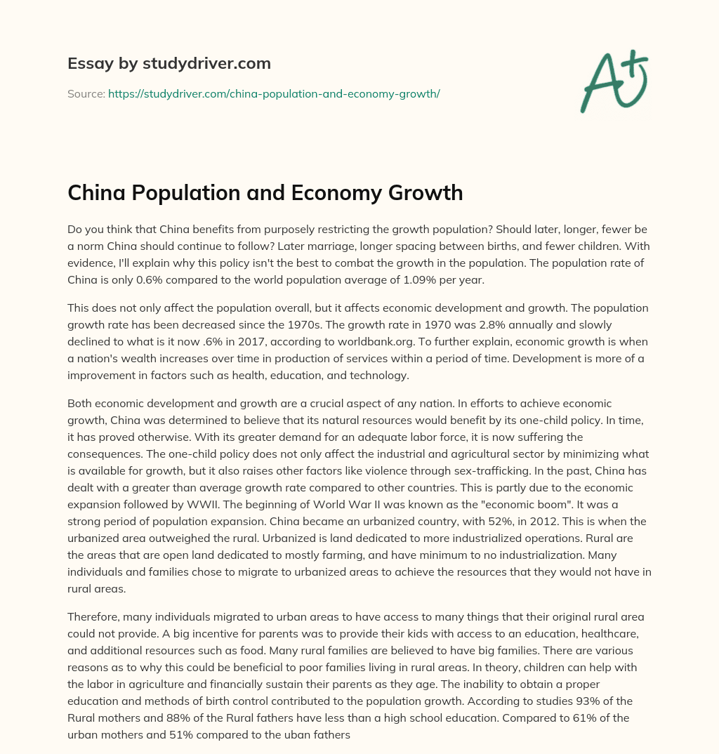 China Population and Economy Growth essay