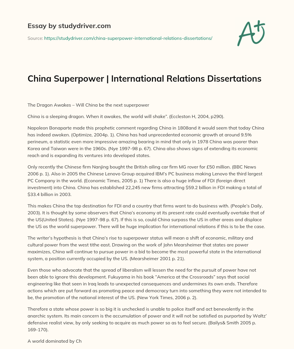 China Superpower | International Relations Dissertations essay