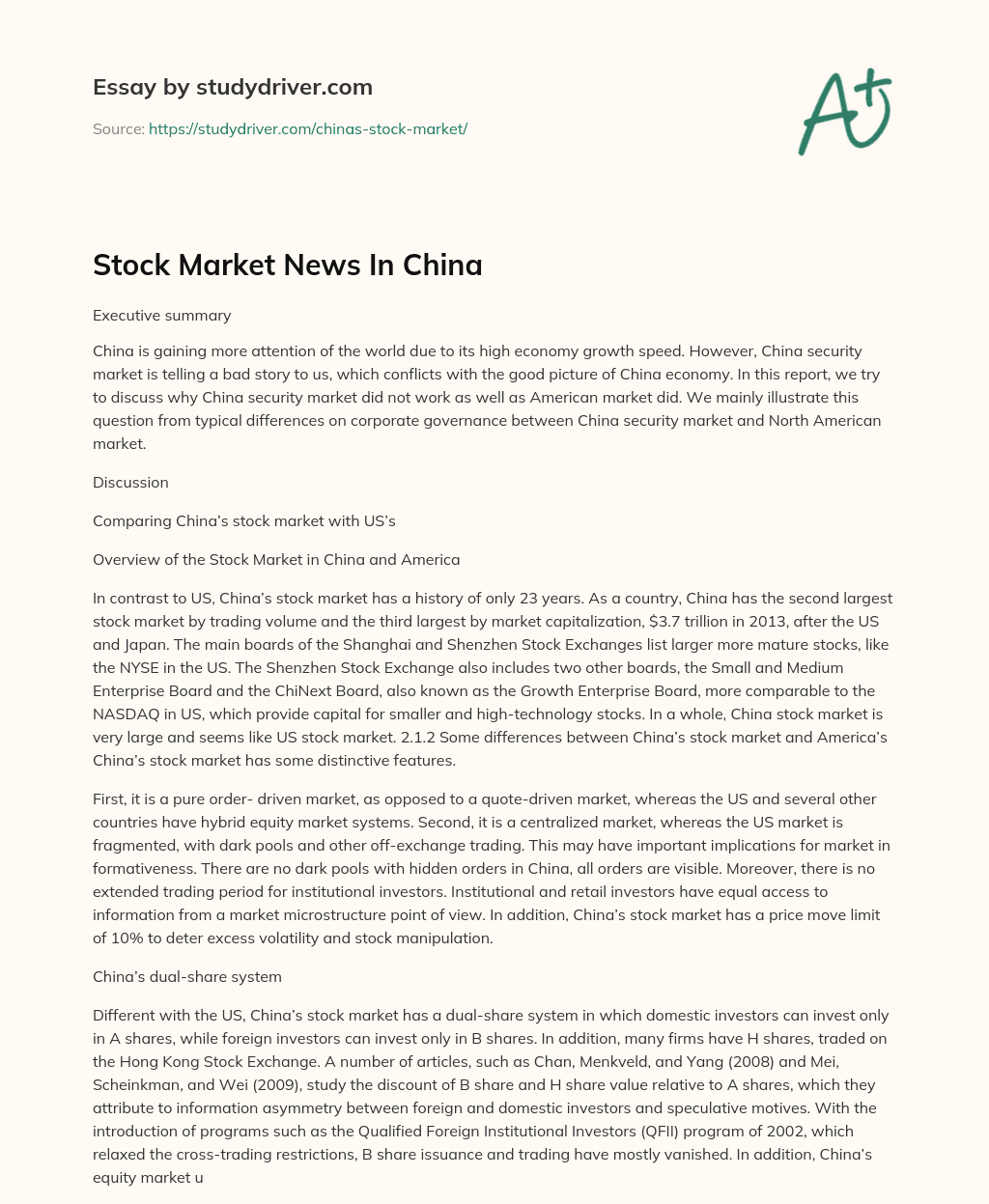 Stock Market News in China essay