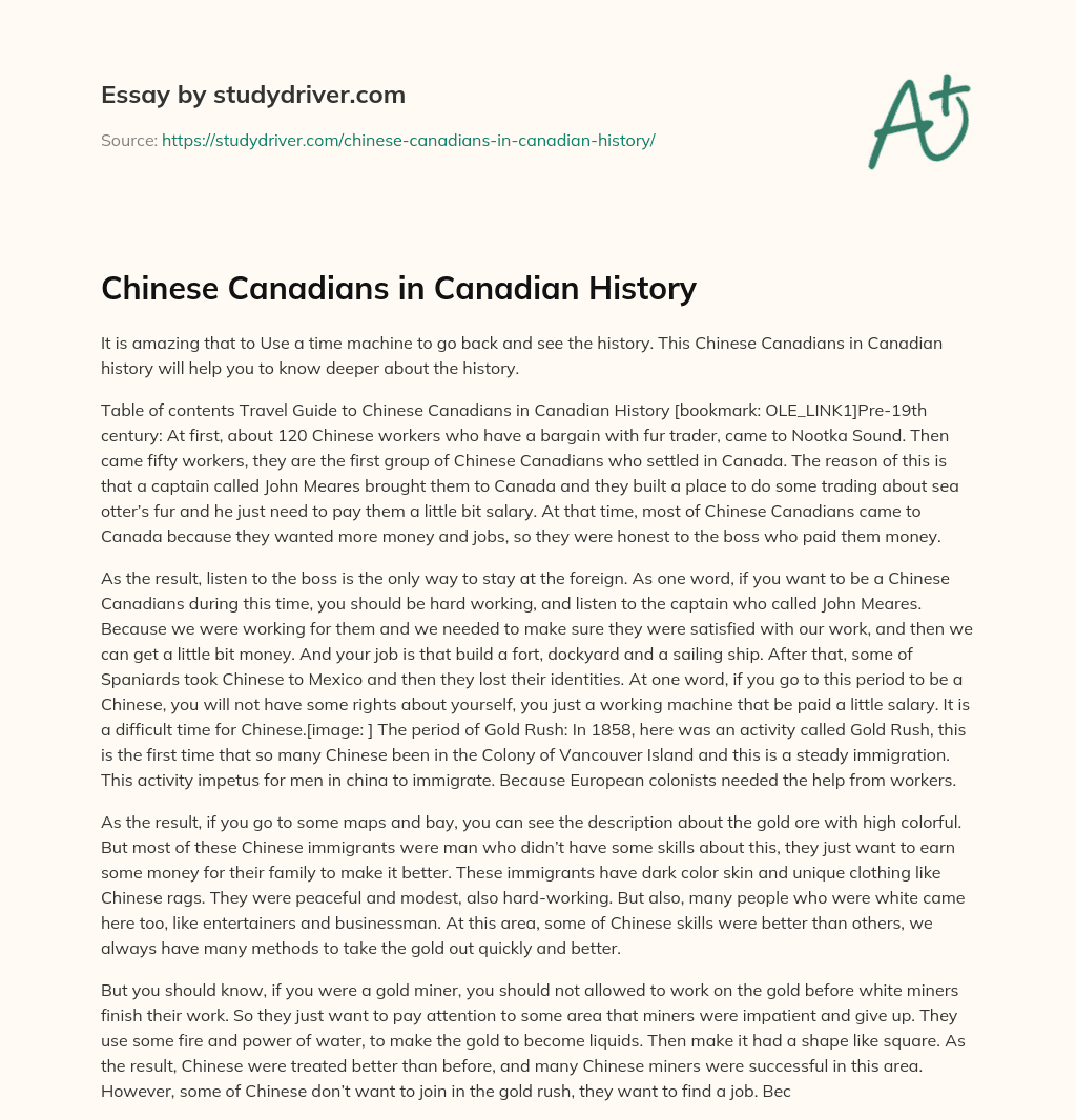 Chinese Canadians in Canadian History essay