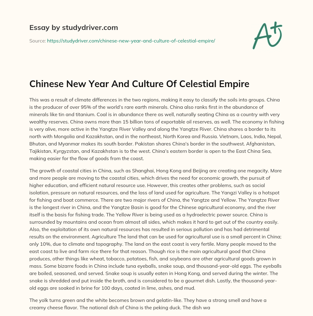 Chinese New Year and Culture of Celestial Empire essay