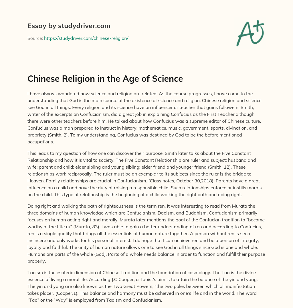 Chinese Religion in the Age of Science essay