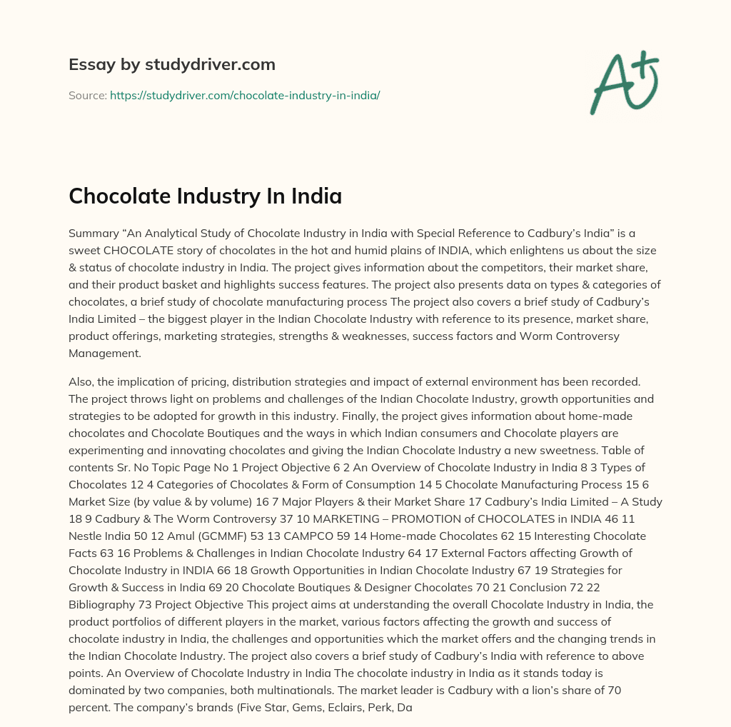 Chocolate Industry in India essay