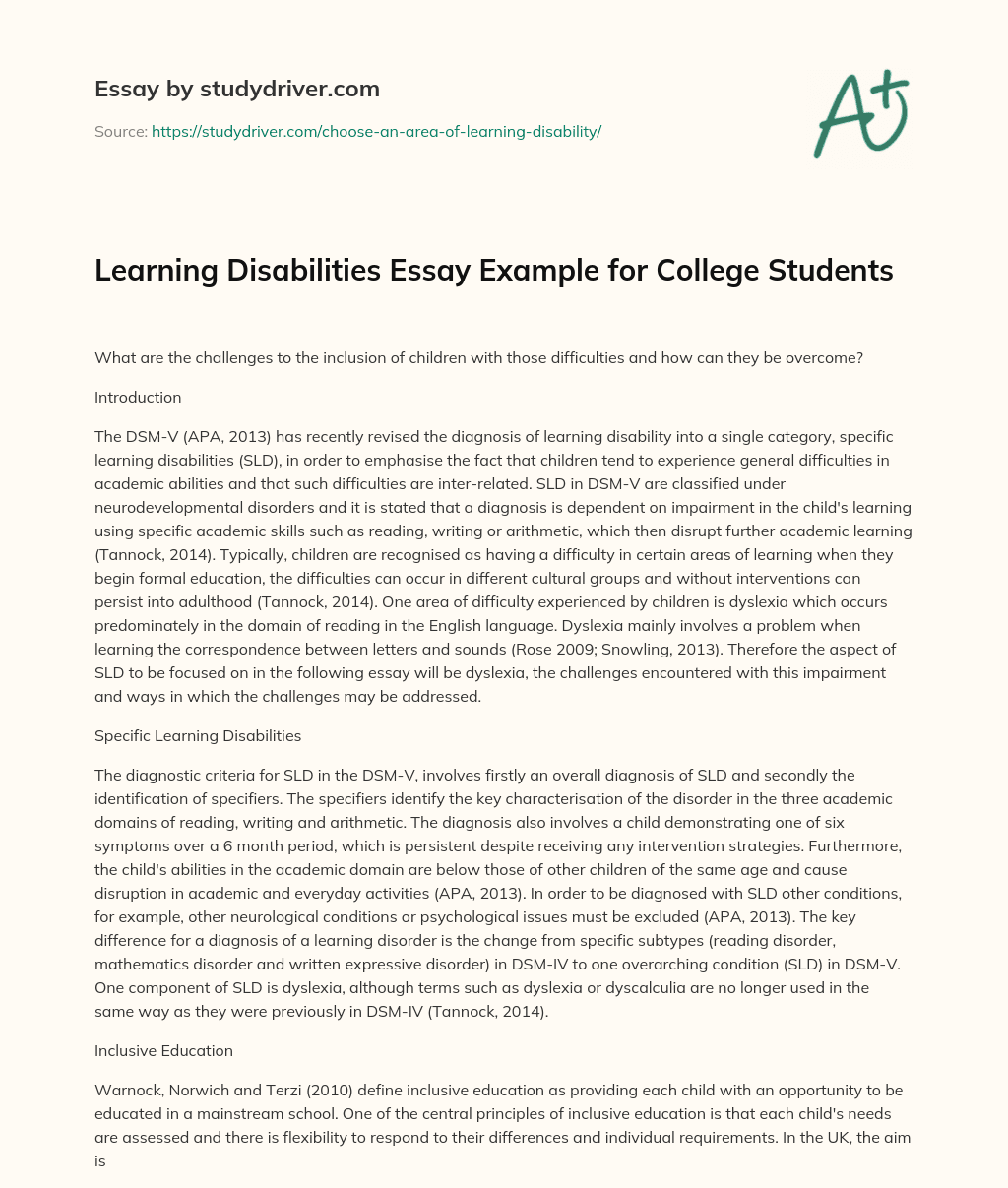 Learning Disabilities Essay Example for College Students essay