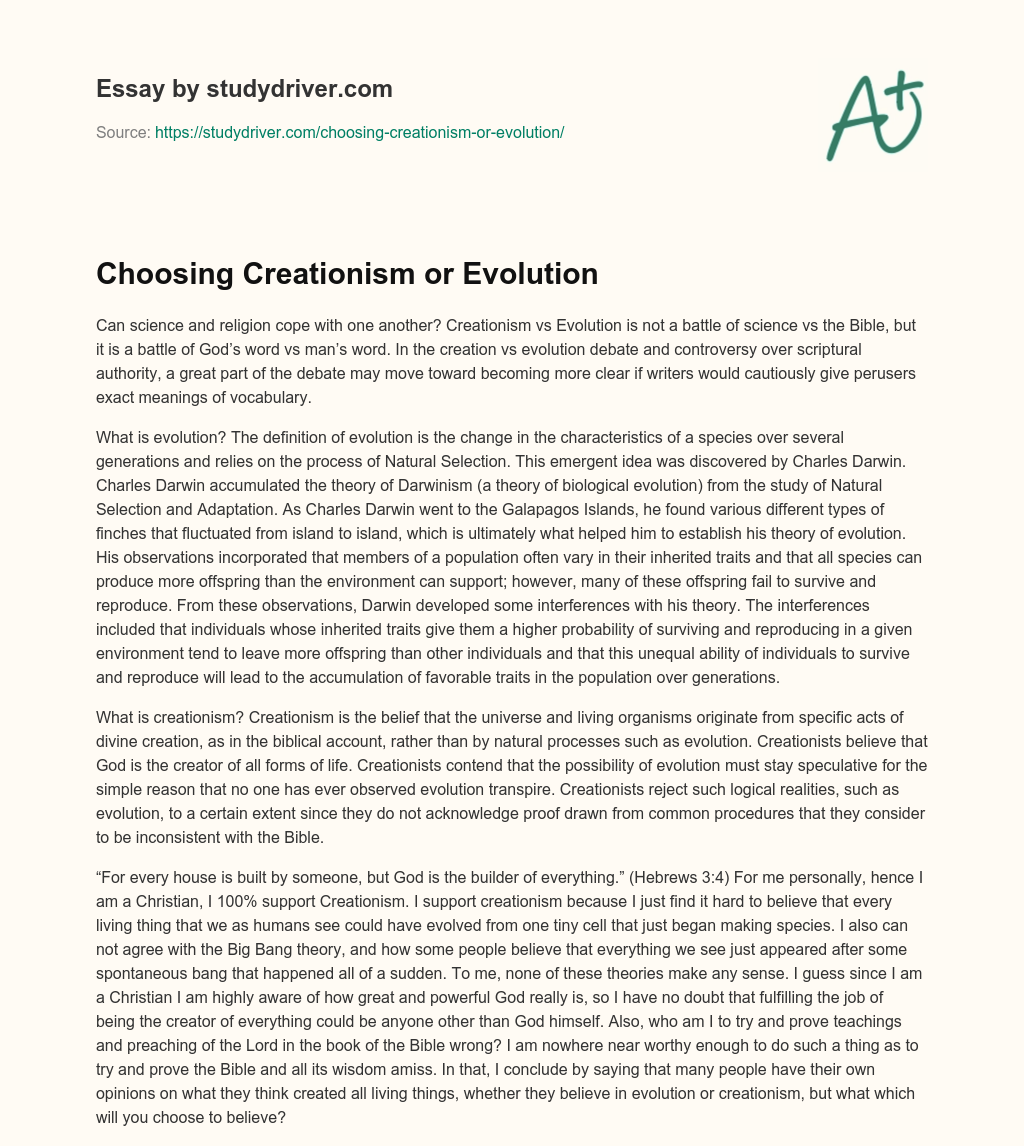 Choosing Creationism or Evolution essay
