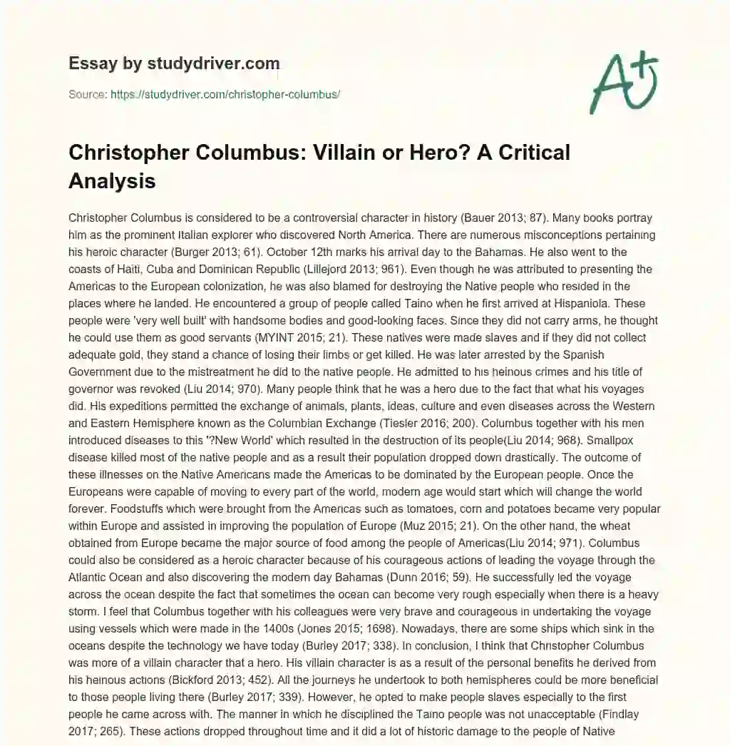 Christopher Columbus: Villain or Hero? a Critical Analysis essay