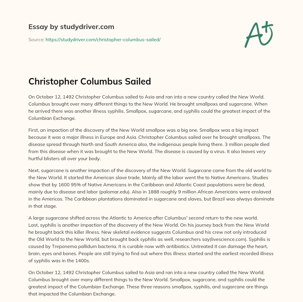 Christopher Columbus Sailed essay