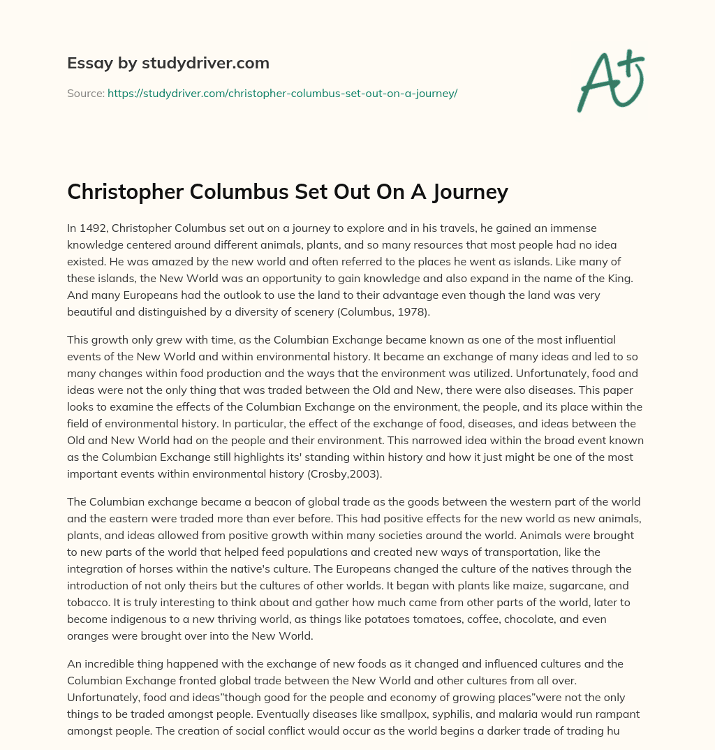 Christopher Columbus Set out on a Journey essay