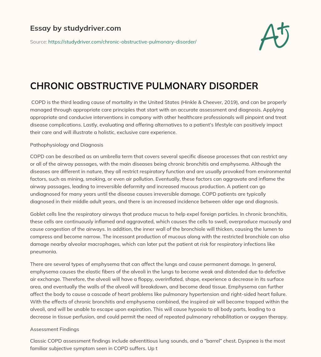 CHRONIC OBSTRUCTIVE PULMONARY DISORDER essay