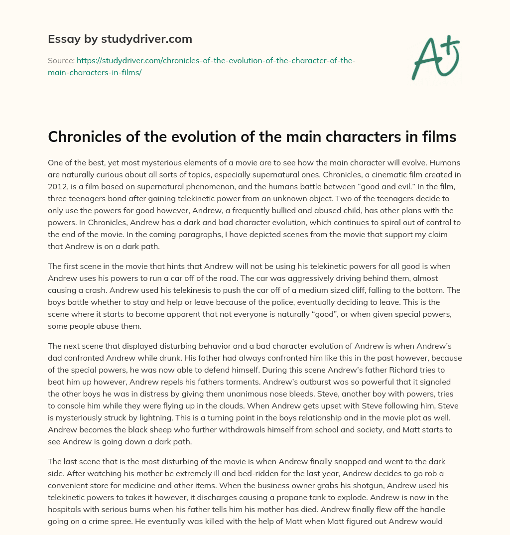 Chronicles of the Evolution of the Main Characters in Films essay
