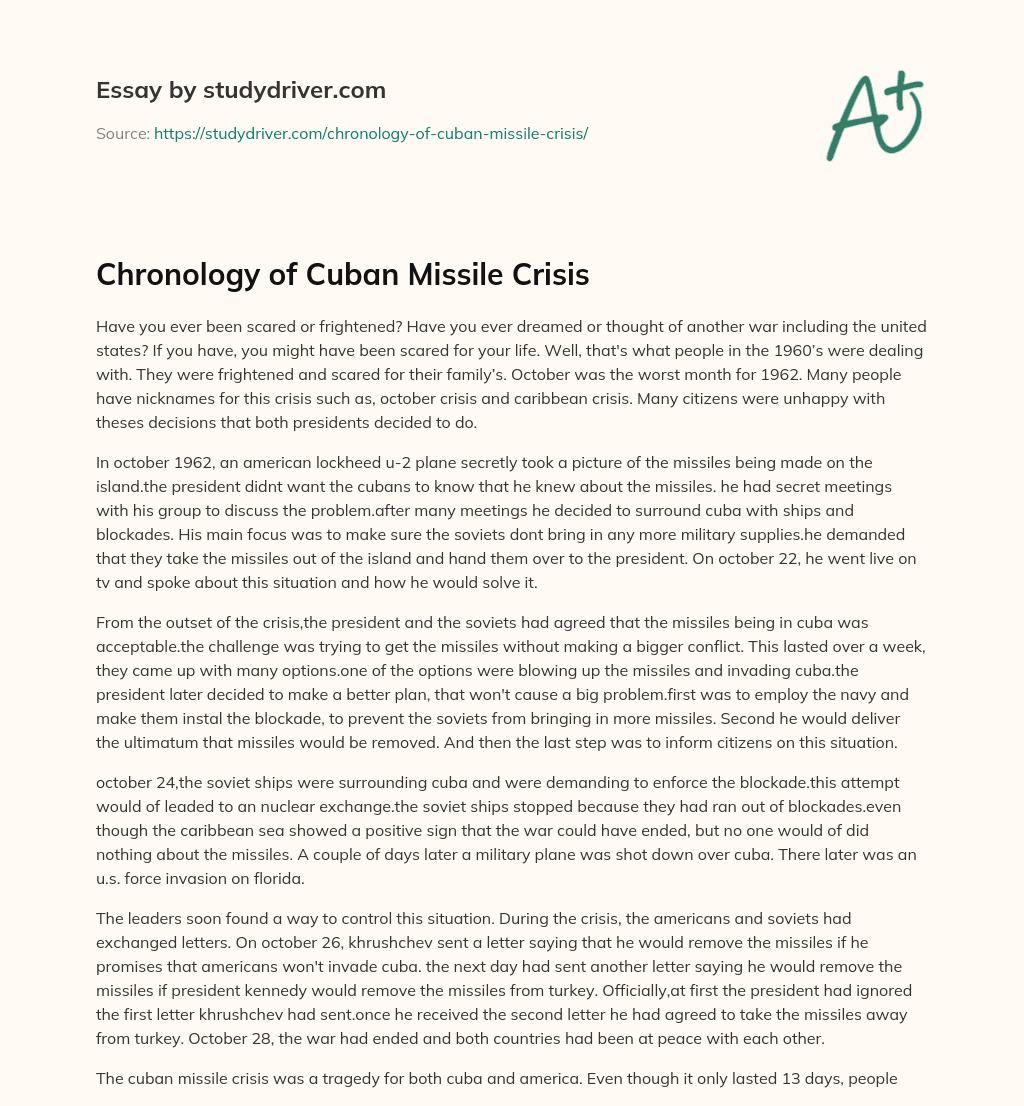 Chronology of Cuban Missile Crisis essay