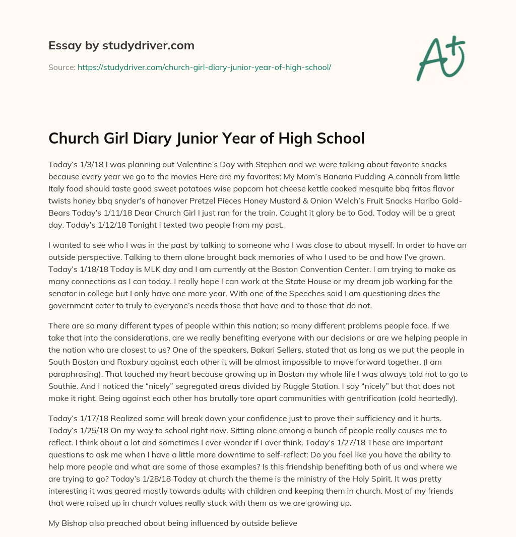 Church Girl Diary Junior Year of High School essay