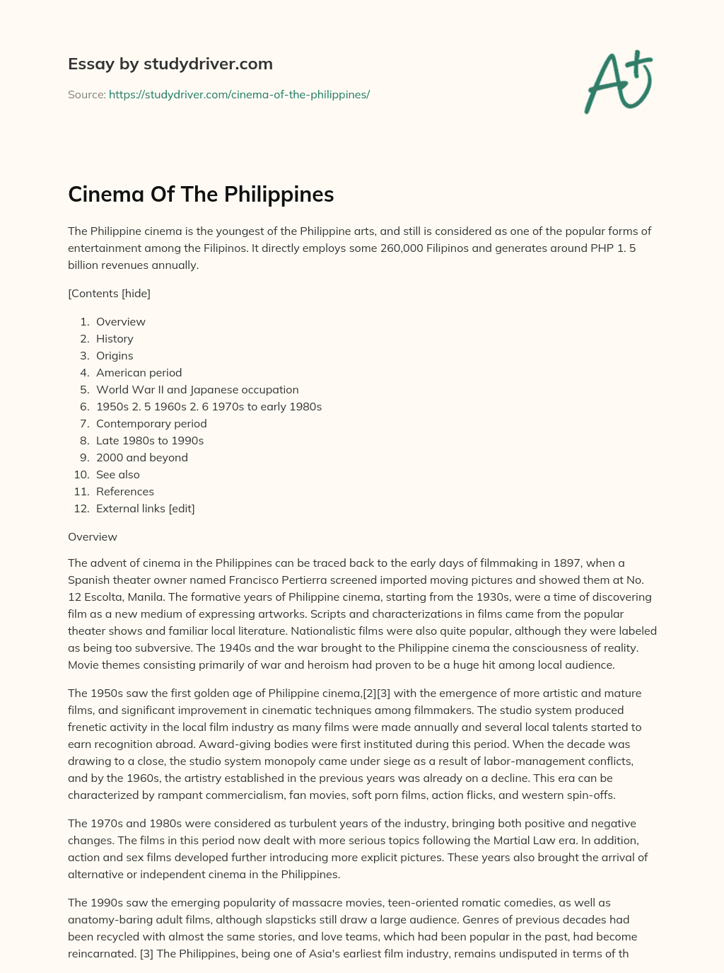 Cinema of the Philippines essay