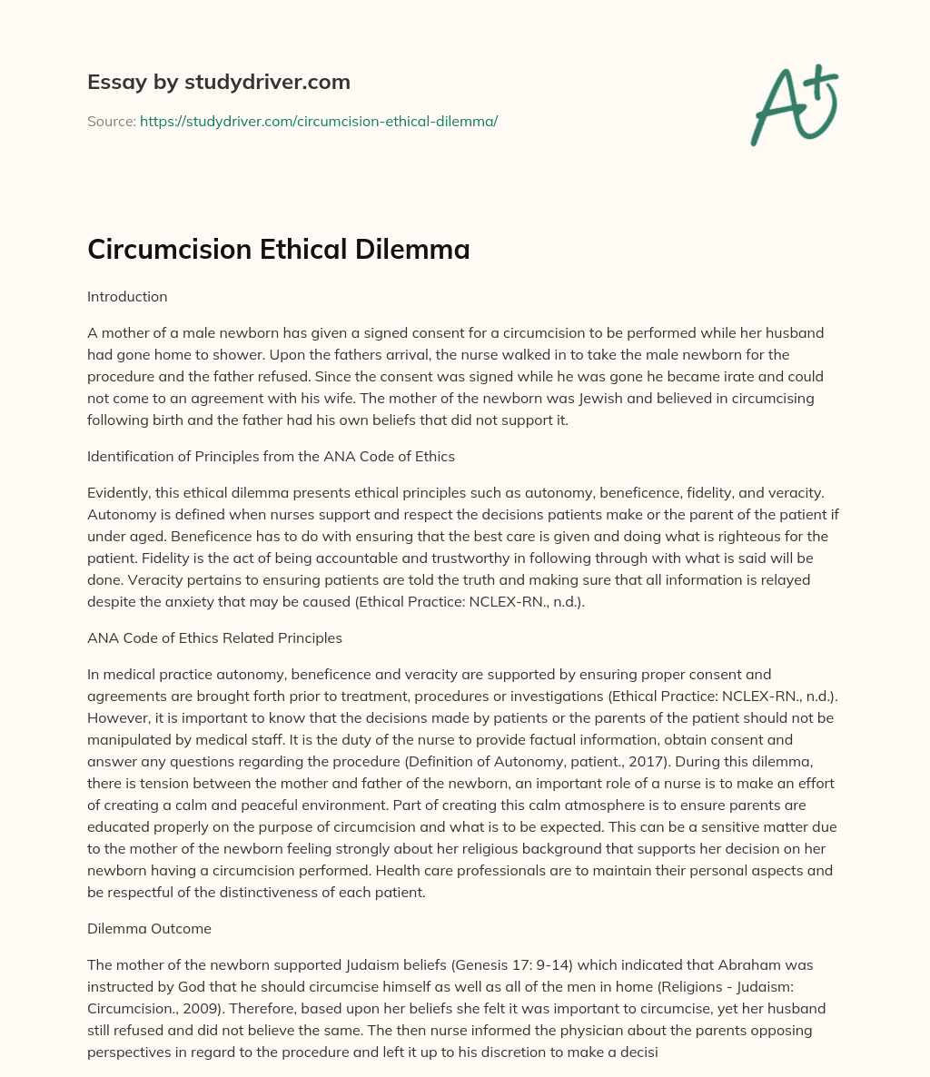 Circumcision Ethical Dilemma essay