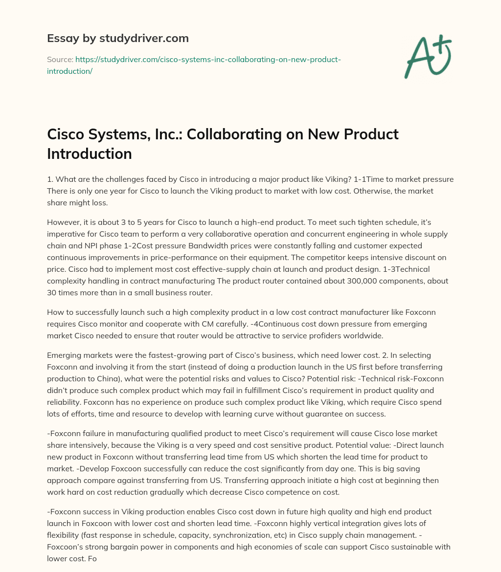 Cisco Systems, Inc.: Collaborating on New Product Introduction essay
