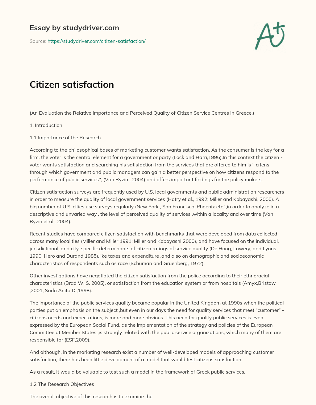 Citizen Satisfaction essay