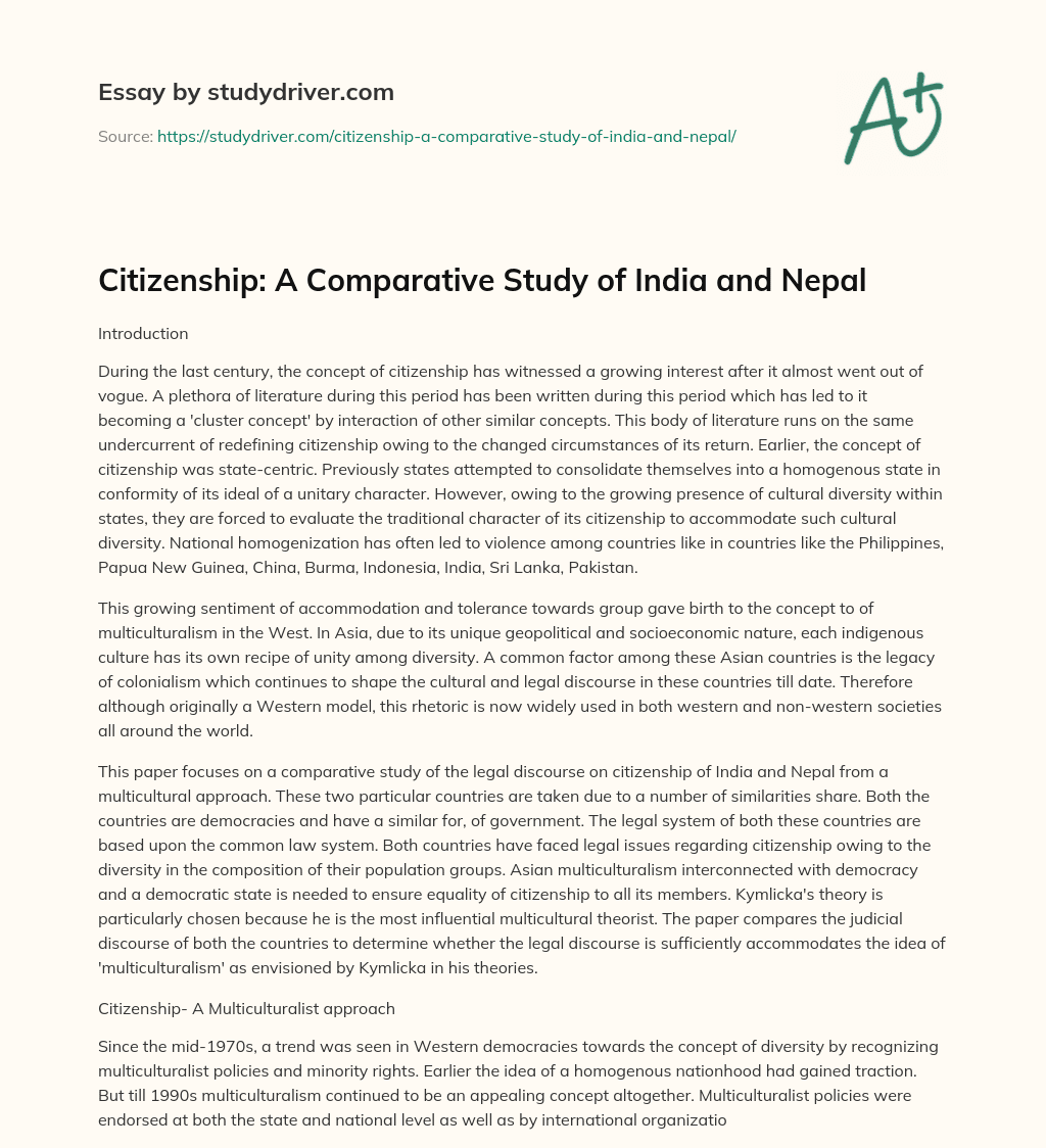 Citizenship: a Comparative Study of India and Nepal essay