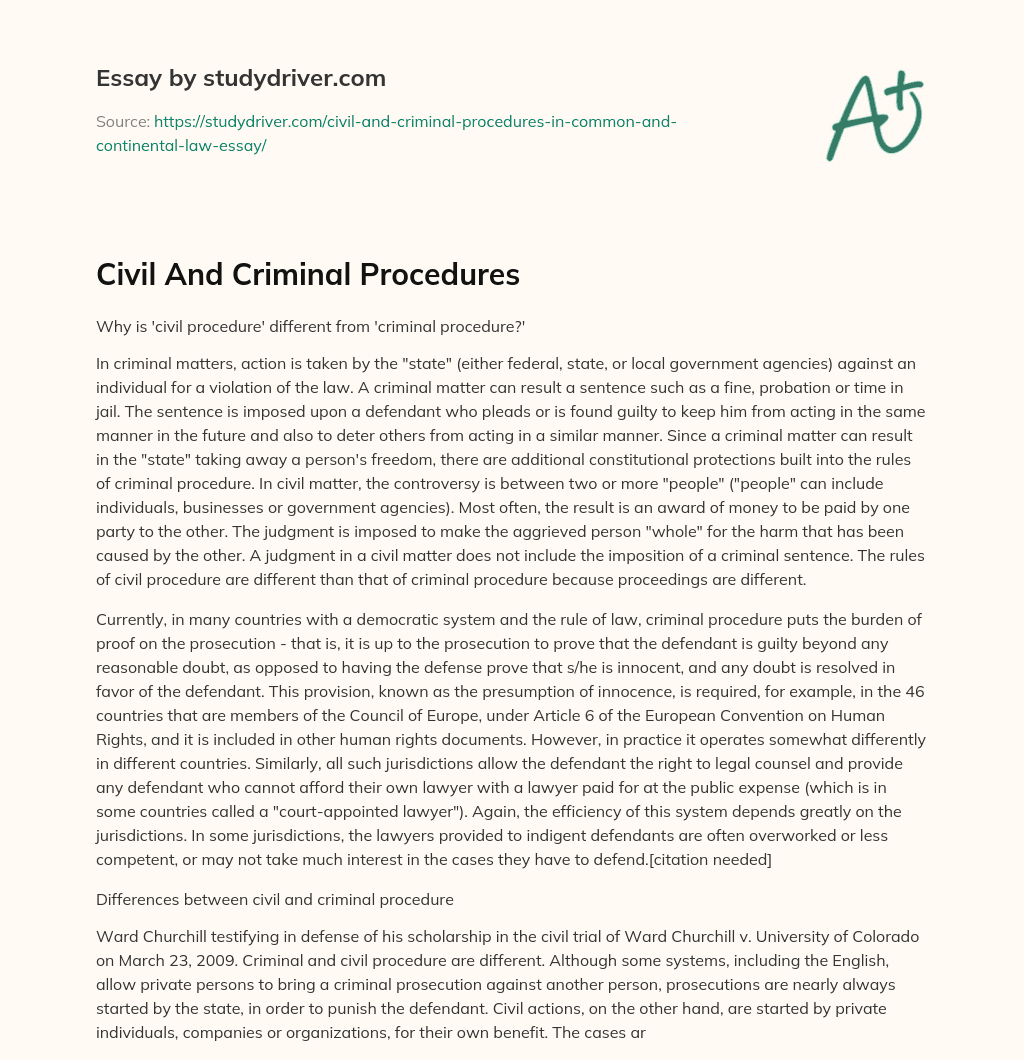Civil and Criminal Procedures essay