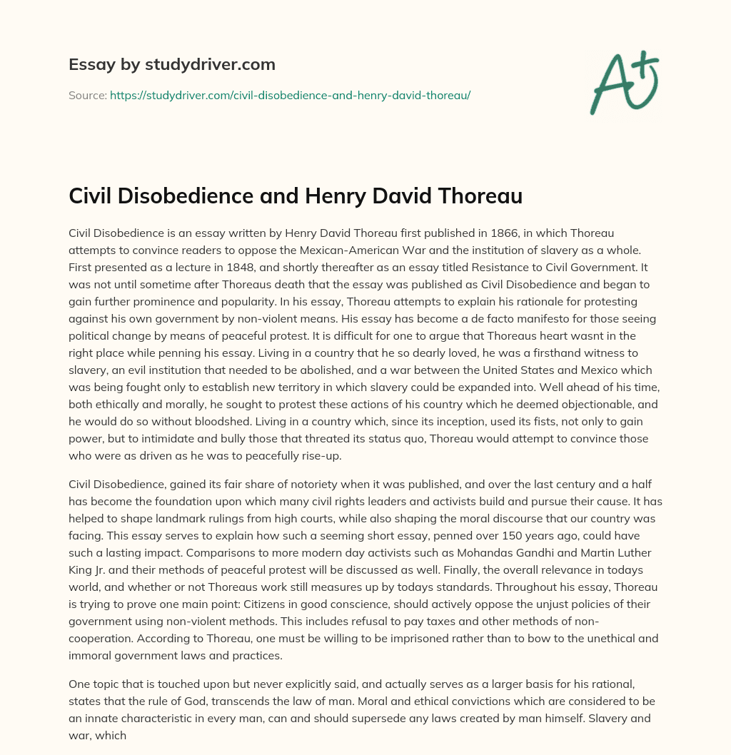 Civil Disobedience and Henry David Thoreau essay