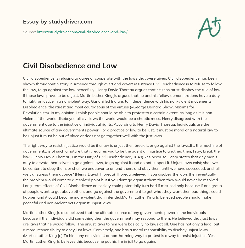 Civil Disobedience and Law essay