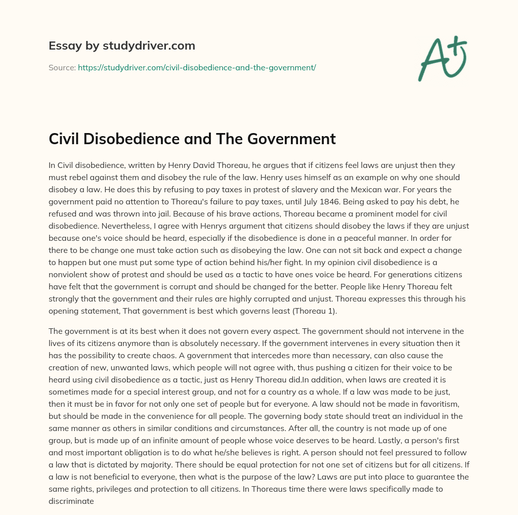 Civil Disobedience and the Government essay
