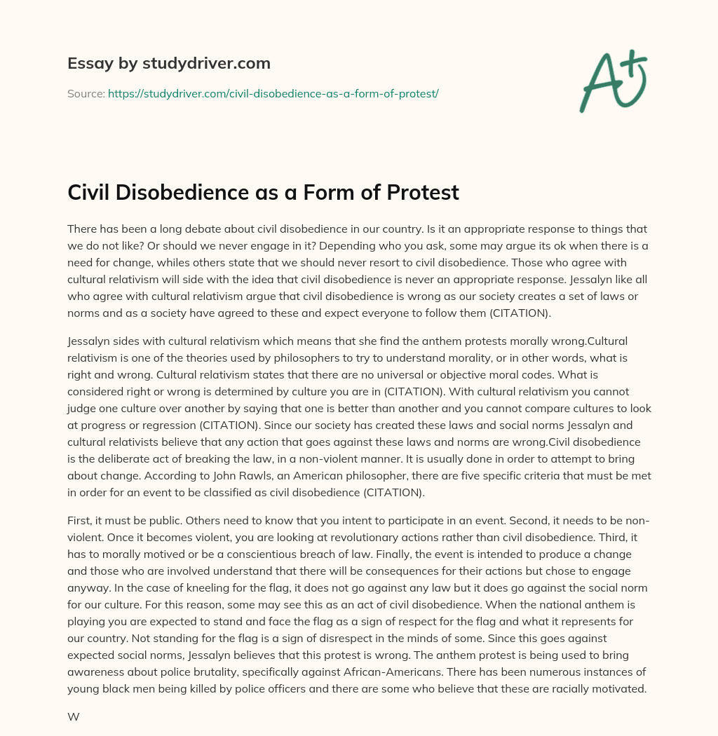 Civil Disobedience as a Form of Protest essay