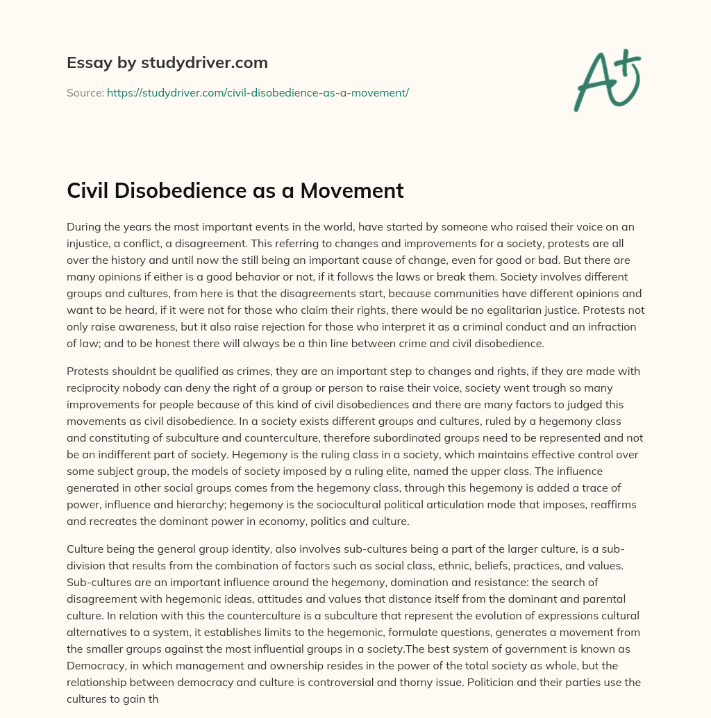 Civil Disobedience as a Movement essay